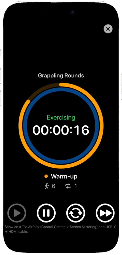 Presentation Mode: a full-screen, high-contrast timer for showing the round on a TV or projector over AirPlay.